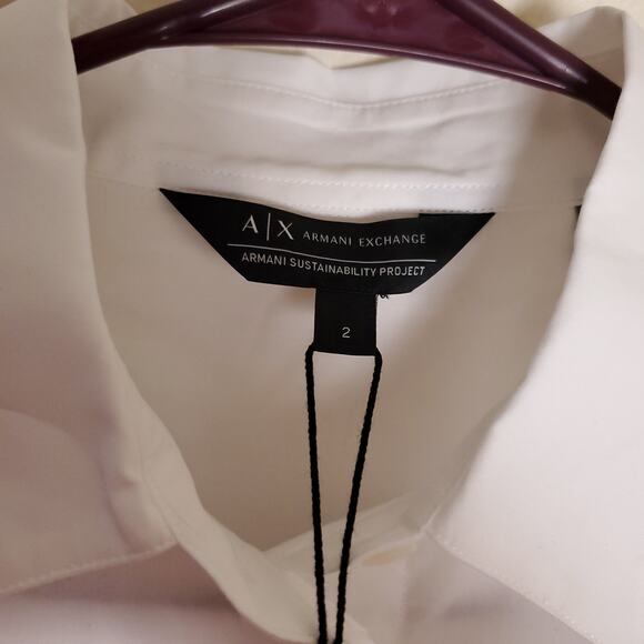 NWT ARMANI EXCHANGE A|X White Quiet Luxury Collared Button Up Shirt Dress Sz 2 - Picture 8 of 16